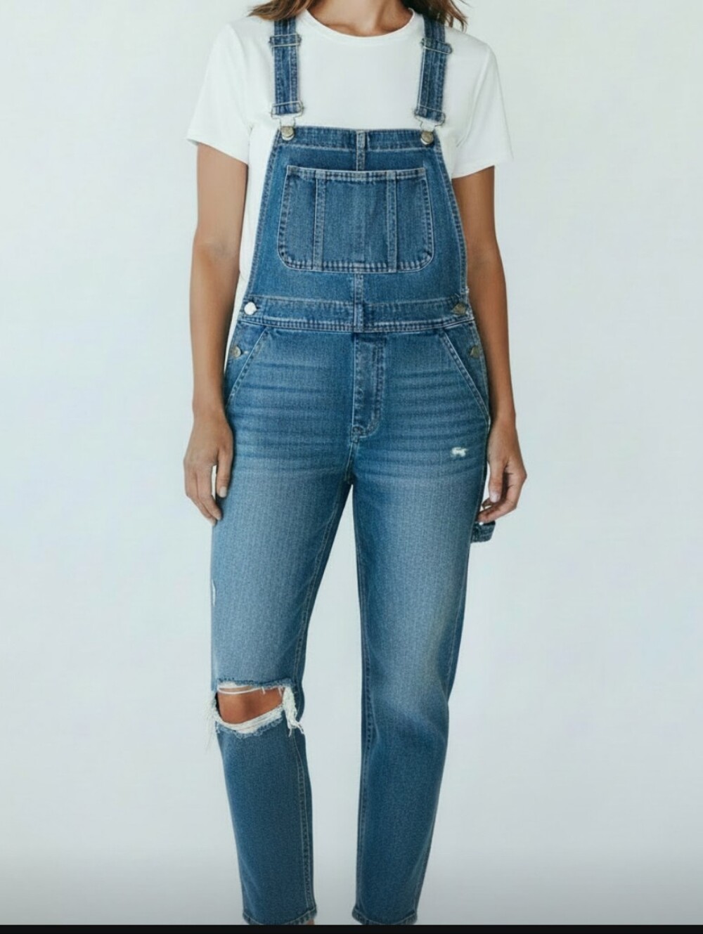 GAP Medium Blue Denim Distressed Carpenter Overalls